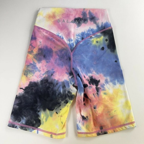 Balance Athletica The Cloud Rider Biker Short Logo Thunderstorm Tie Dye XXS New - Picture 2 of 12